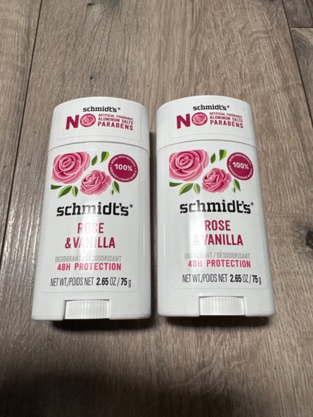 Schmidts Rose & Vanilla Natural Deodorant 2.65 Oz 2-Pack 48-Hour Protection Alum